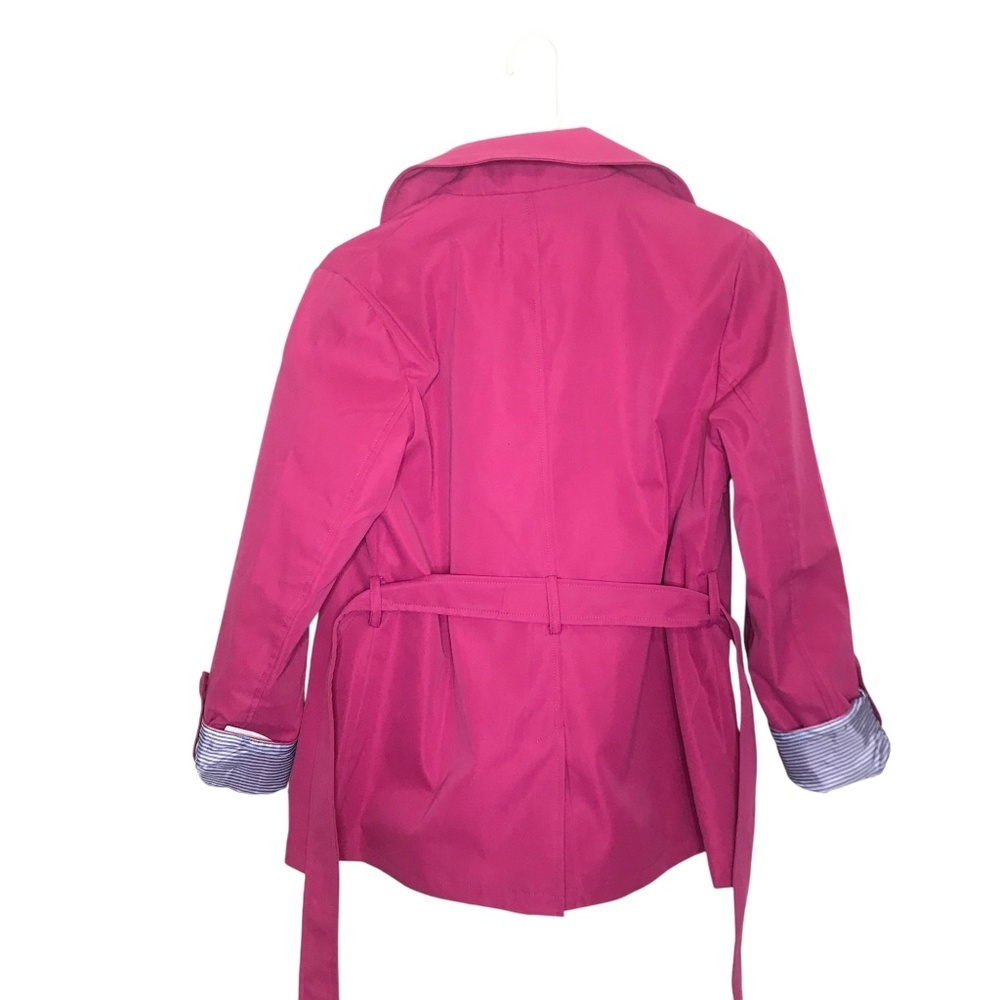 New Bright Pink Double-Breasted Trench Coat w/ Striped Lining – Women’s Small - Picture 4 of 12